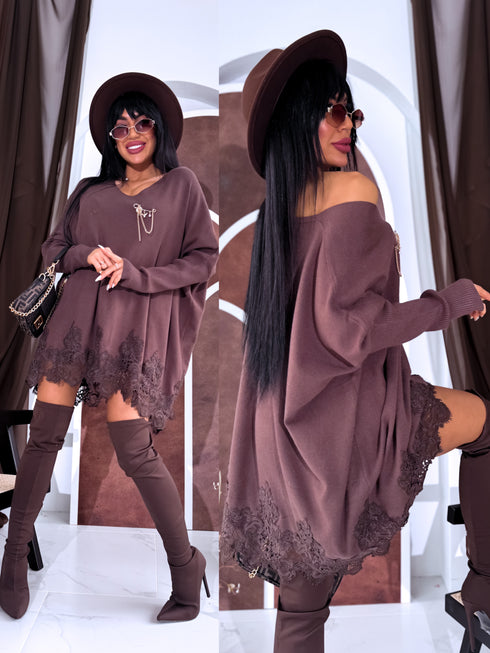 PLUS SIZE sweater "AGAIN 10588"- choco